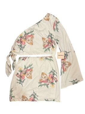 NWT superdown Cream Floral One-Shoulder Tie-Waist Dress